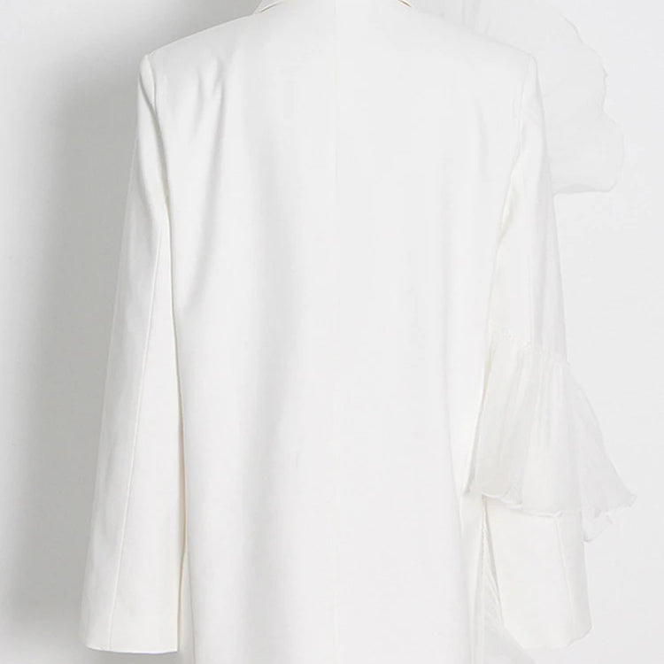 Patchwork Mesh Solid Casual Blazers For Women Notched Collar Long Sleeve Spliced Single Breasted Temperament Blazer Female