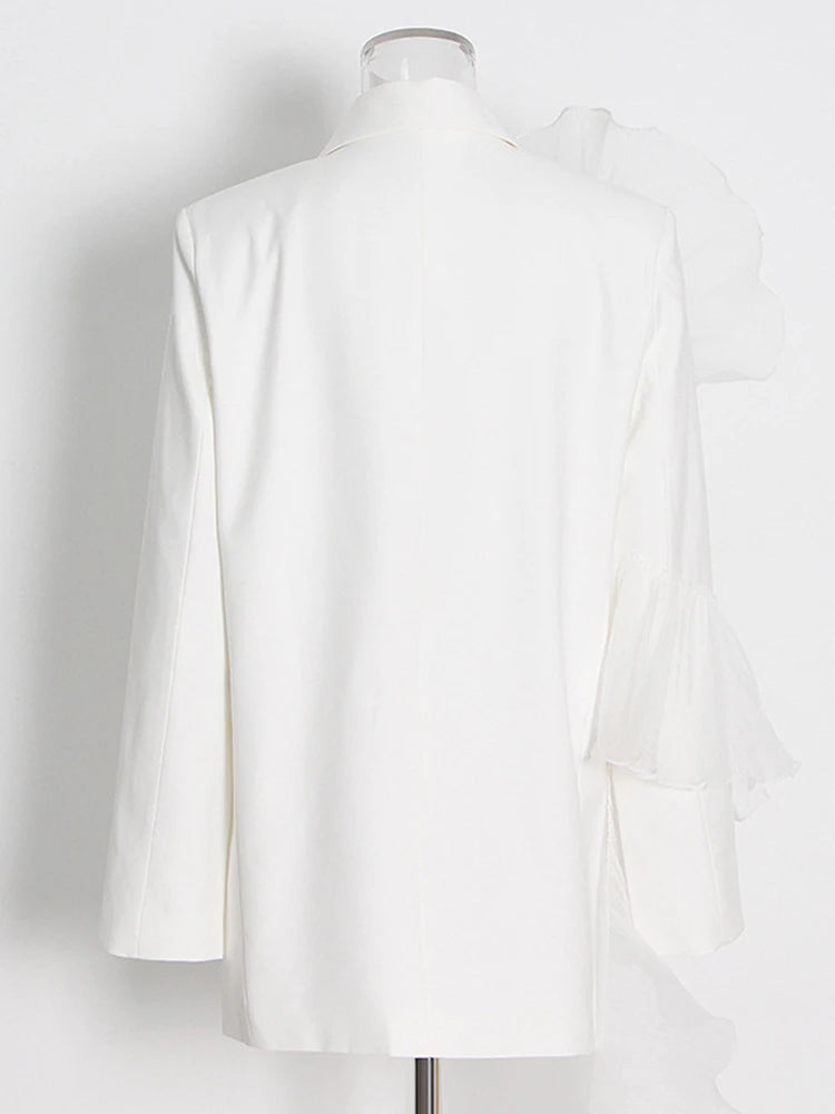 Patchwork Mesh Solid Casual Blazers For Women Notched Collar Long Sleeve Spliced Single Breasted Temperament Blazer Female