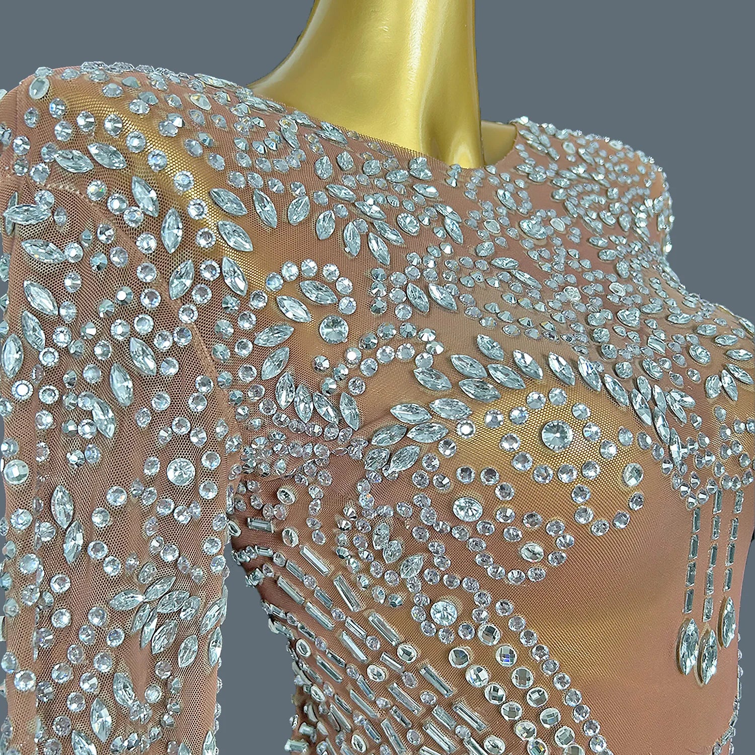 Women's High-end Clothing Dinner Party Sparkly Rhinestone Evening Dress Mesh Feather Dress Bodycon Club Prom Maxi Dress Pangxie