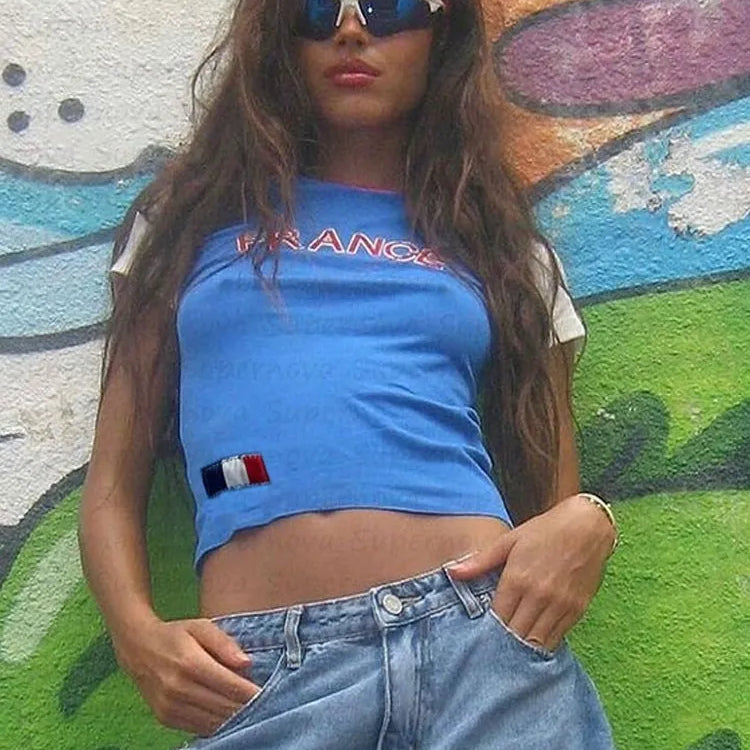 Aesthetics Streetwear Women's Tee Summer Casual Gothic 90s Vintage Grunge Letter Embroidery Short Sleeve T-Shirt Y2k Crop Top