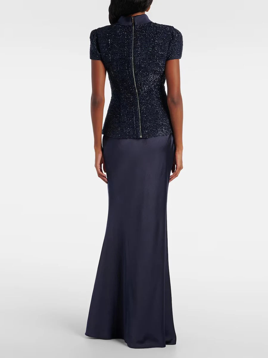 TWOTWINSTYLE Solid Slimming Two Piece Sets for Women Round Neck Short Sleeves Spliced Button Top High Waist Skirt Set Female New