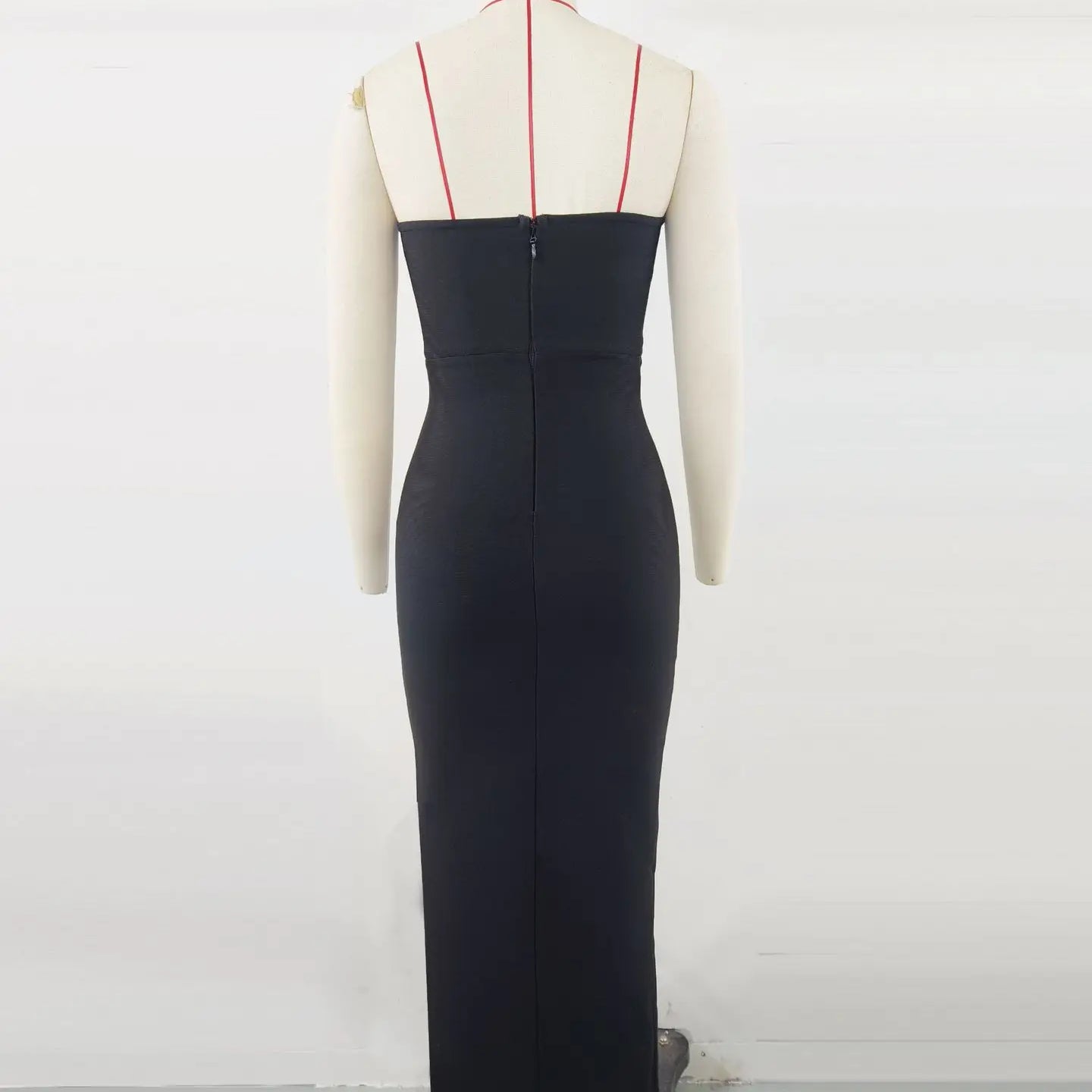 Black Color Women Sexy Shinning Crystal Bodycon Long Bandage Dress Elegant Evening Party Celebrate Birthday Photo Shoot Wear