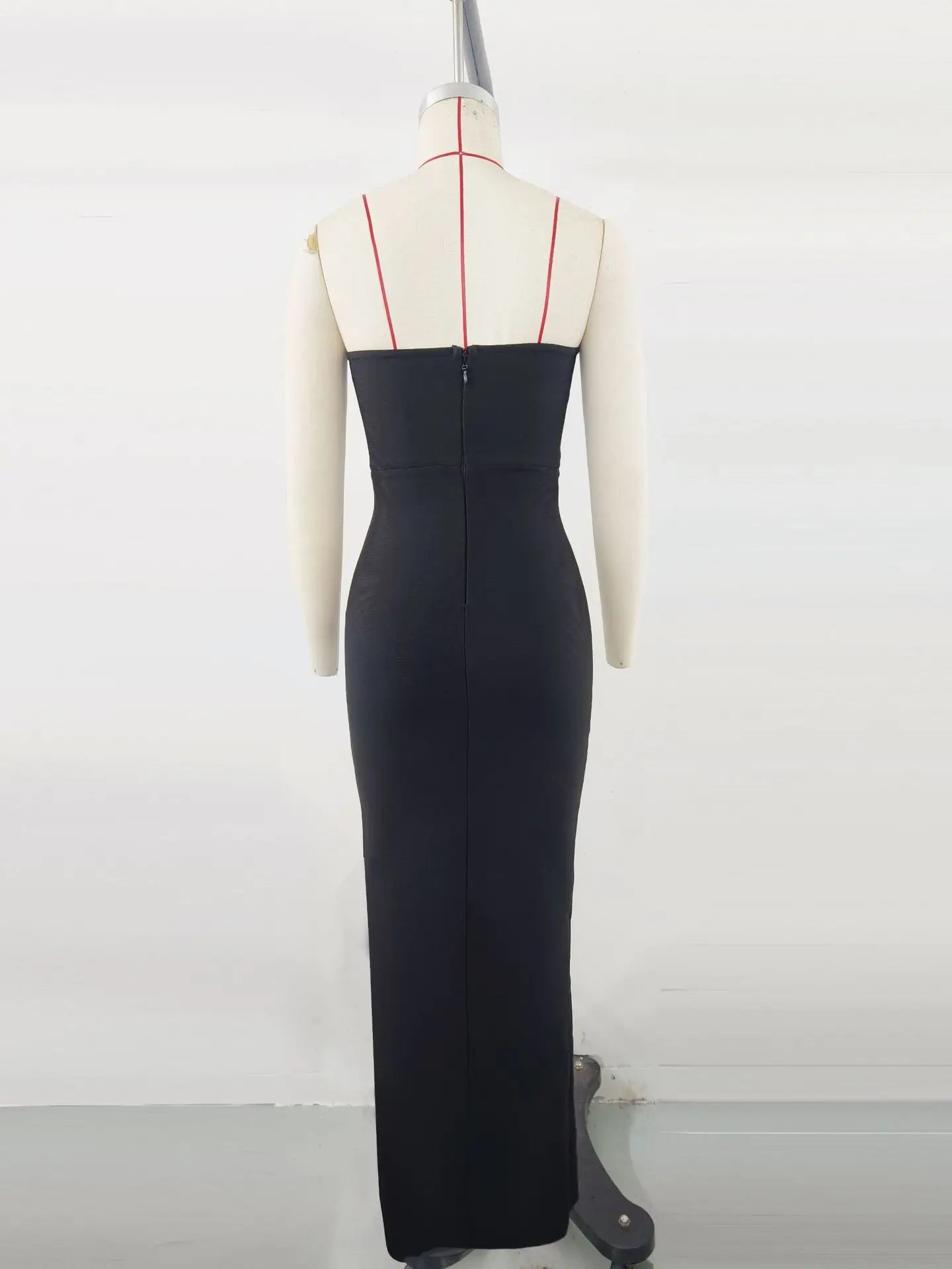 Black Color Women Sexy Shinning Crystal Bodycon Long Bandage Dress Elegant Evening Party Celebrate Birthday Photo Shoot Wear