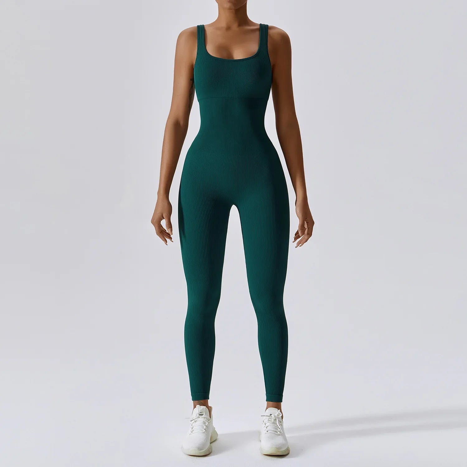 Women's Tracksuit Seamless Yoga Set Yoga Jumpsuits One Piece Workout Rompers Sportswear Gym Set Workout Clothes Women Bodysuit Dark green CHINA