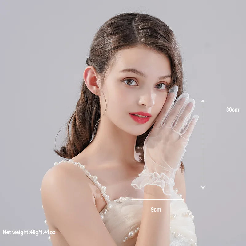 Bridal pearl retro wedding gloves versatile wedding dress party accessories aesthetical mesh short photo accessories ST-0082-A
