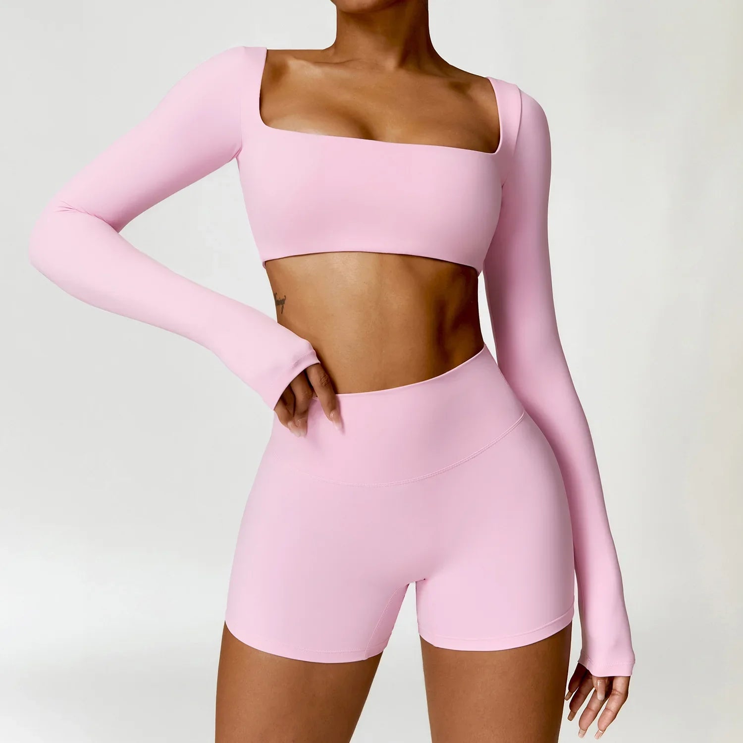 Women Tracksuit Yoga Set 2PCS Sportswear Workout Clothes Athletic Wear Gym Legging Fitness Bra Crop Top Long Sleeve Sports Suits Pink Set-3 CHINA