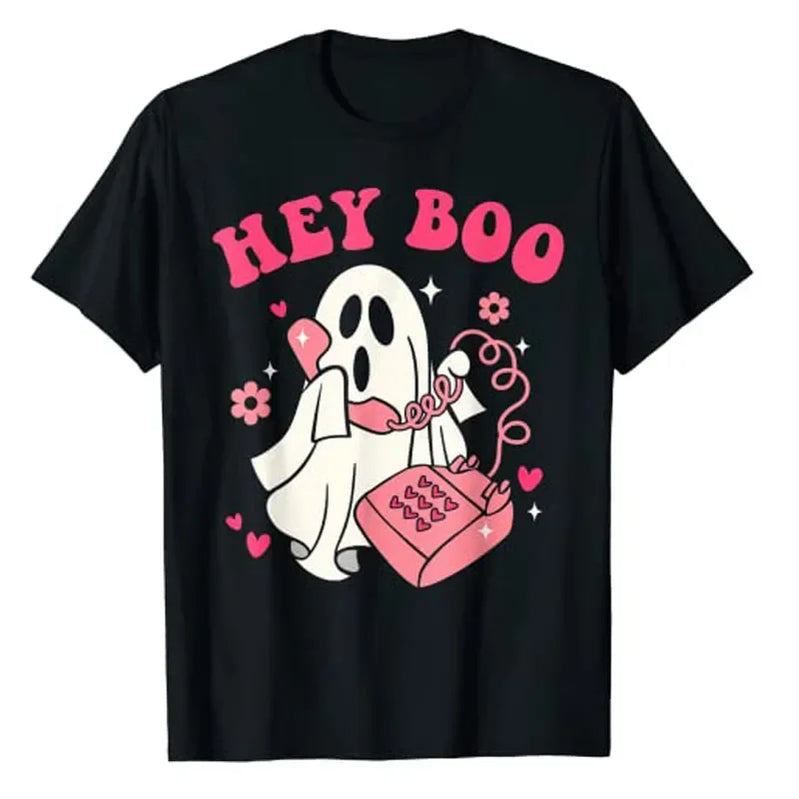 Hey Boo Funny Halloween Costume Spooky Season Scary Ghost T-Shirt Gift Gothic Style Streetwear Clothes Horror Graphic Tee Tops