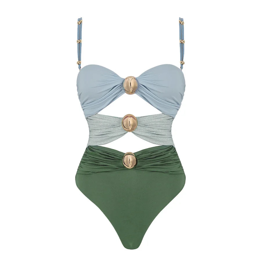 Hollowen One Piece Swimsuit With Cover Up Sexy Swimwear Women Off Shoulder Swim Suits Patchwork Bathsuit Belt Bodysuit Beachwear WD1201G2