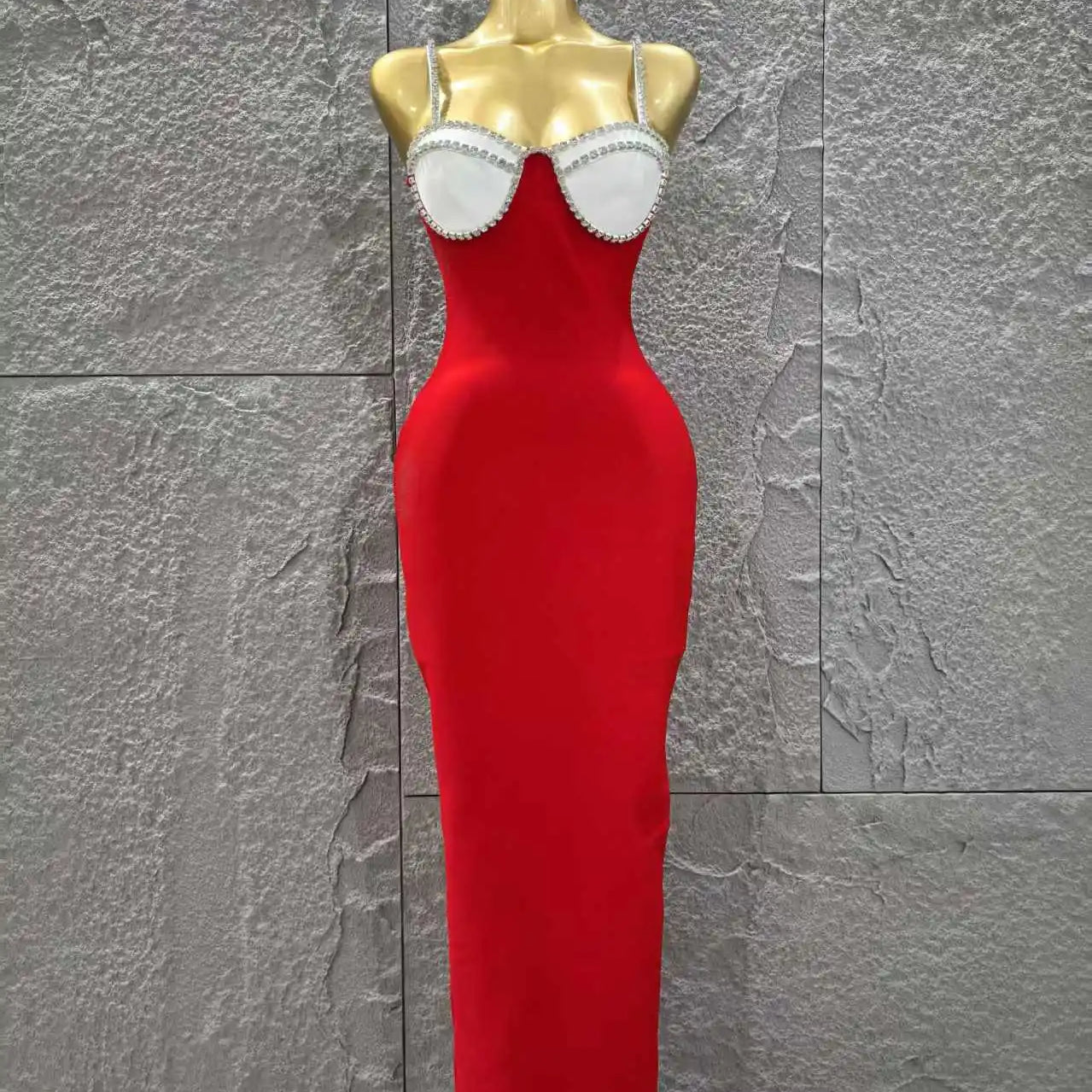 Black Red Color Women Sleeveless Sexy Strap Square Collar Bodycon Long Bandage Dress Celebrate Nightclub Party Red Carpet Dress