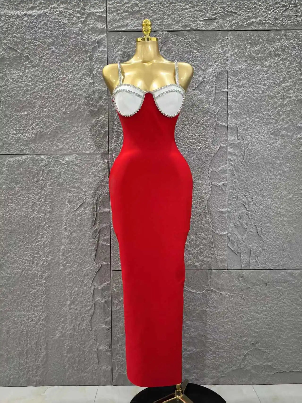 Black Red Color Women Sleeveless Sexy Strap Square Collar Bodycon Long Bandage Dress Celebrate Nightclub Party Red Carpet Dress