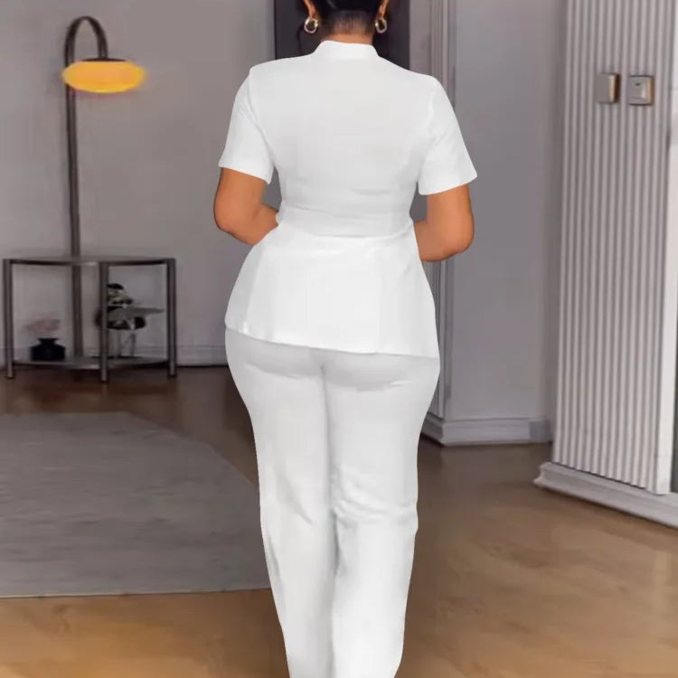 Plus Size Summer 2 Two Piece Set Women Irregular Ruffle Pleated Fashion Ladies Blouses Casual Bodycon Woman Pencil Pant