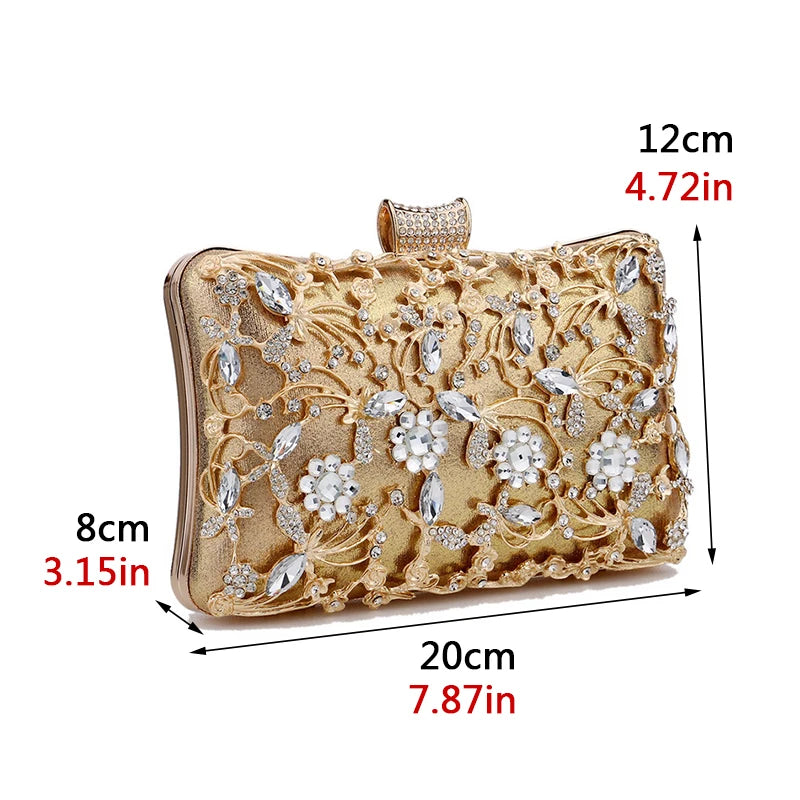 Hollow Out Style Women Evening Bags Rhinestones Metal Luxury New Design Day Clutch Rhinestones Shoulder Party Purse