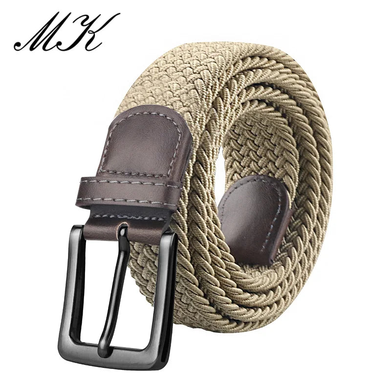 MaiKun Canvas Belts for Men Fashion Metal Pin Buckle Military Tactical Strap Male Elastic Belt for Pants Jeans gunkhaki