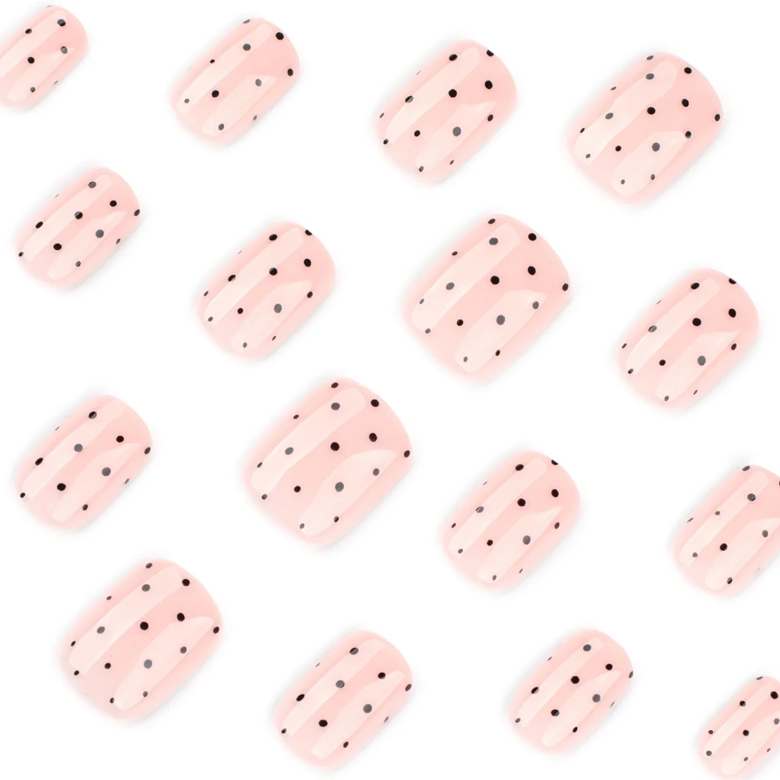 24Pcs Nude Color False Nails Black Polka Dot Printed Short Square Press On Nails Women Girls Charm Manicure Simple Fake Nails