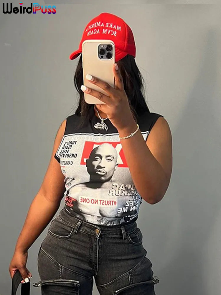 Weird Puss Classic Print Women Tank Tops Sleeveless Pullover Hipsters Hip Hop Streetwear Y2K Causal Basic Wild Comfortable Vest Red