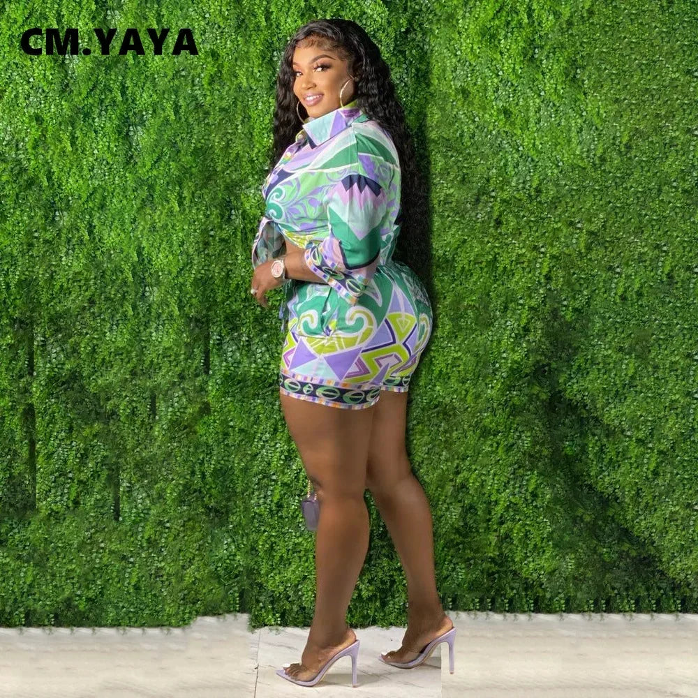 CMYAYA 3D Paisley Women Shorts Suit and Half Sleeve Shirt Top Street Blouses Tracksuit INS Two 2 Piece Set 2022 Summer Outfits