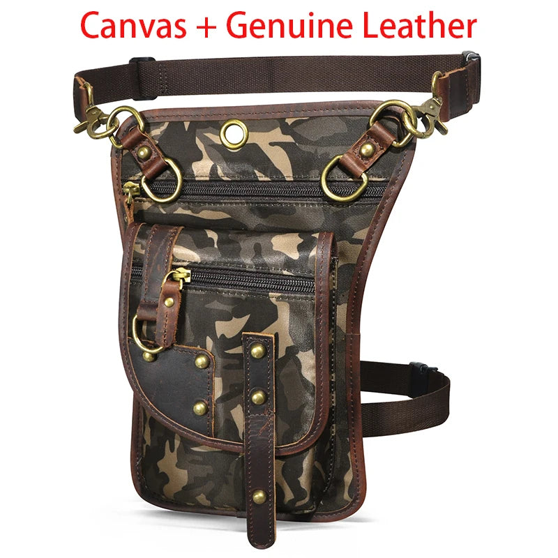 Original Leather Multifunction Men Travel Shoulder Crossbody Messenger Bag Hook Belt Waist Pack Drop Leg Phone Case Bag camouflage2