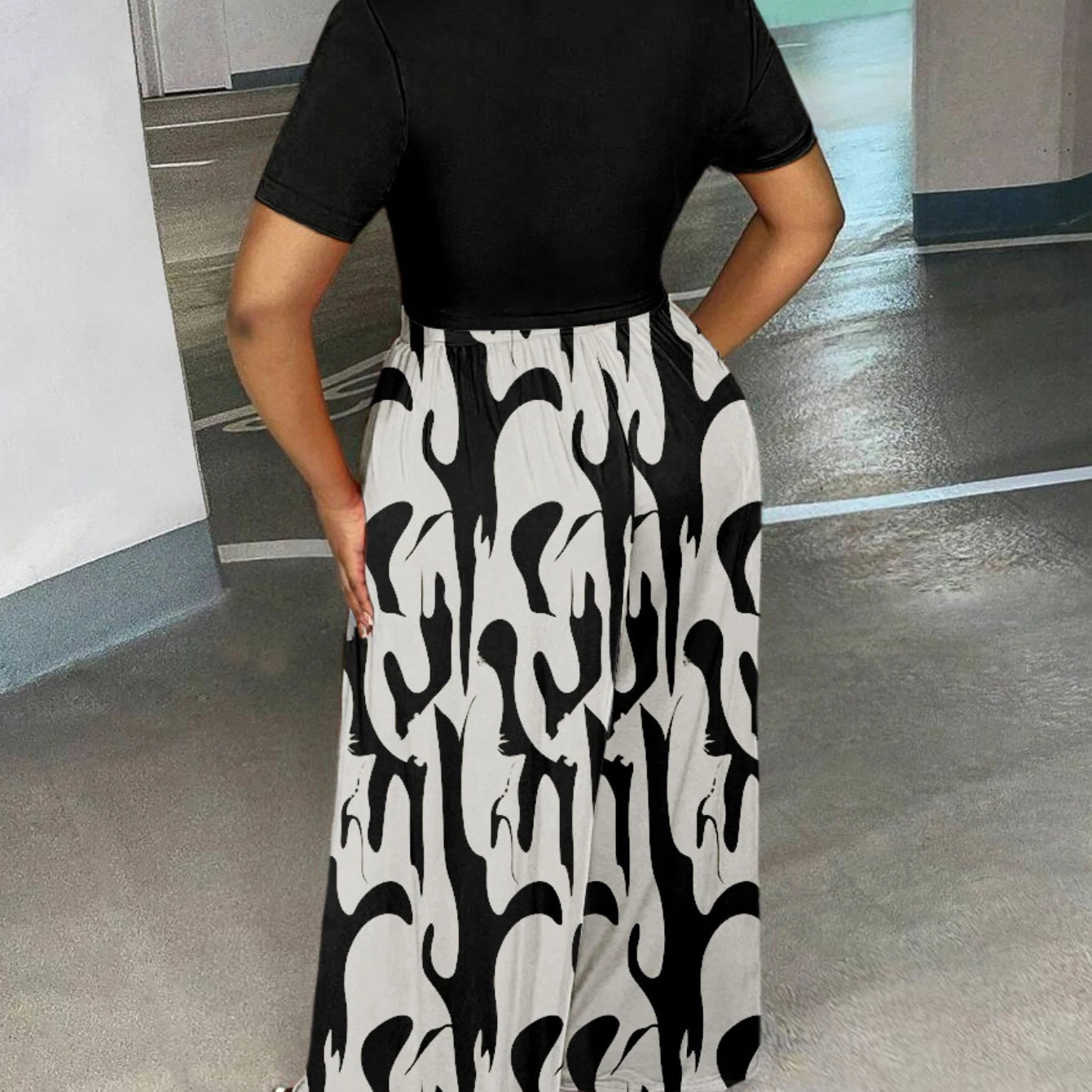 LW Plus Size Two pieces sets Round Neck Print Wide Leg Pants Set short sleeve T-shirt + loose pants suit casual women's matching