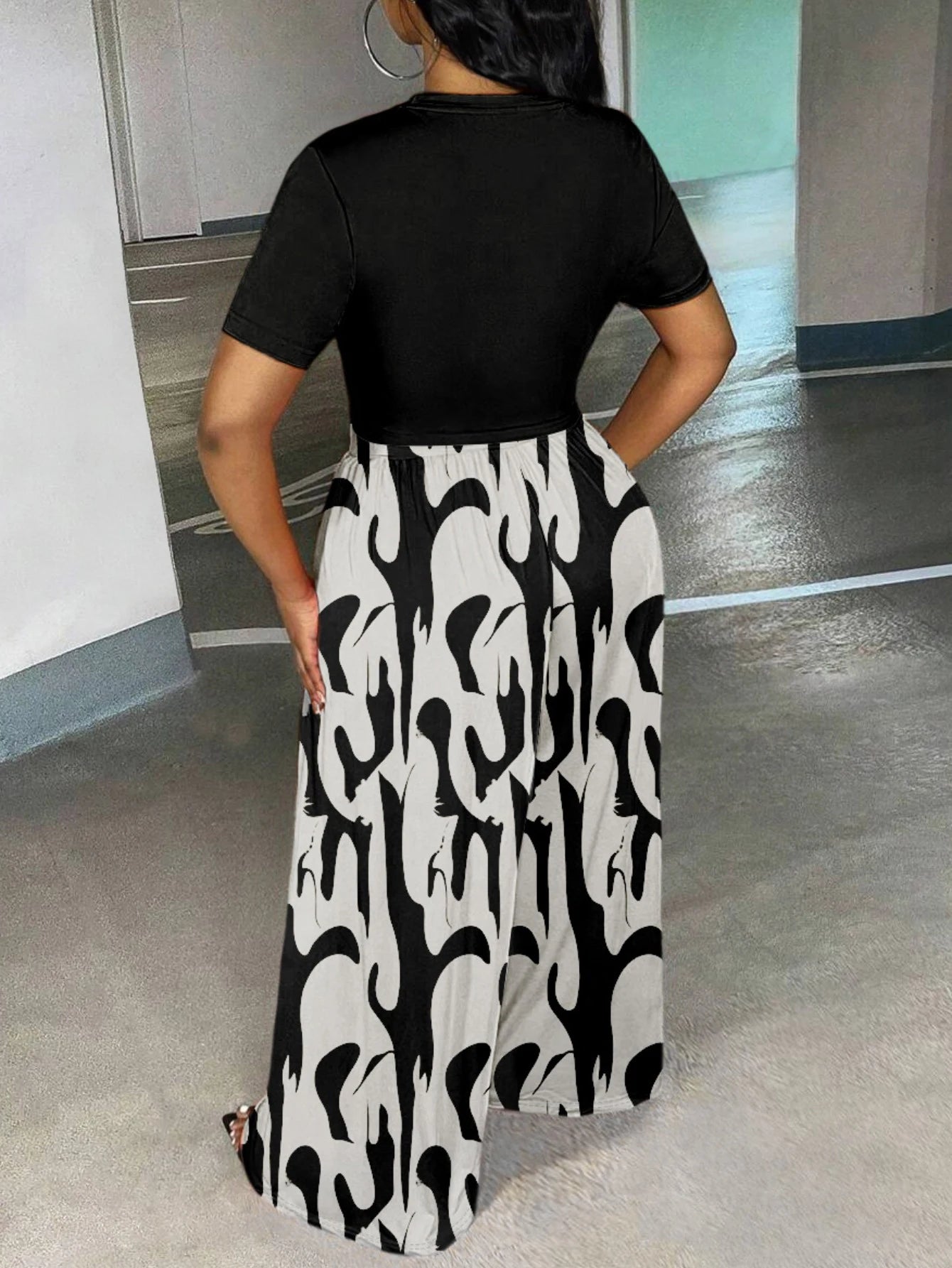 LW Plus Size Two pieces sets Round Neck Print Wide Leg Pants Set short sleeve T-shirt + loose pants suit casual women's matching