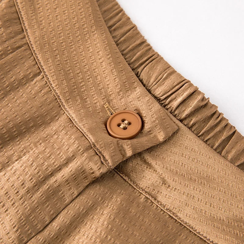 Women's Fashion Spring New 93%Natural Mulberry Silk Elastic Pearl Satin Straight Leg Casual Ankle-Length Versatile Pants