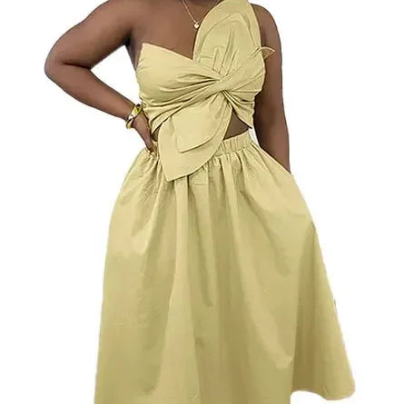 CM.YAYA Women Big Petal Front Strapless Midi Long Dress 2024 Summer Street Vestidos Sexy Party Evening Chic Big Swing Dresses