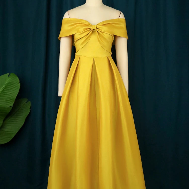 Plus Size 4XL A Line Dresses Retro Prom Fit and Flare Off Shoulder Robes Backless Ankle Length Gold Wedding Party Evening Gown