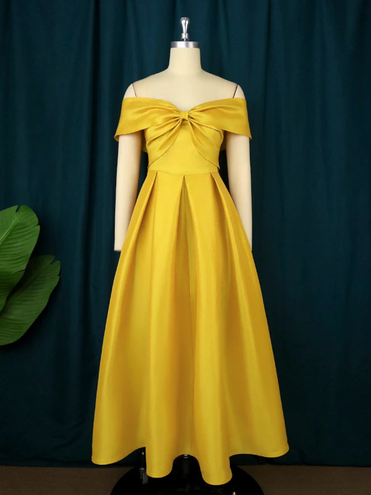 Plus Size 4XL A Line Dresses Retro Prom Fit and Flare Off Shoulder Robes Backless Ankle Length Gold Wedding Party Evening Gown
