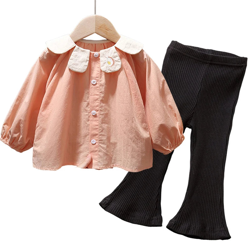 Korea Autumn Kids Clothing Set Baby Girls Cotton Stripe Sweatshirt Tops+Leggings Pants Set Casual Girls Suit Outfits New Girls 2 pcs set H