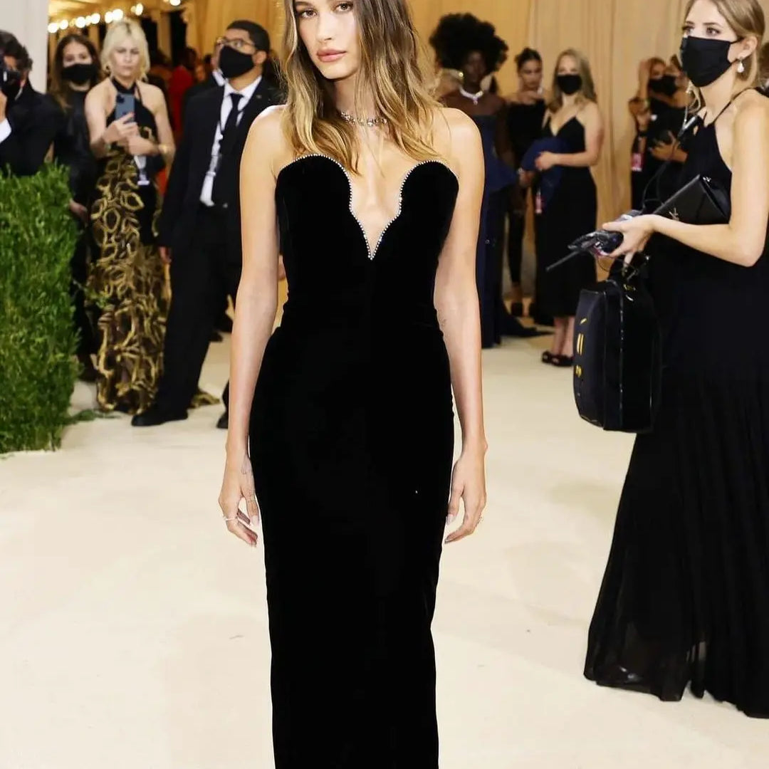 Celebrity Red Carpet Dress Black Color Women Sexy Strapless Bodycon Long Dress Rayon Bandage Elegant Evening Party Outfit