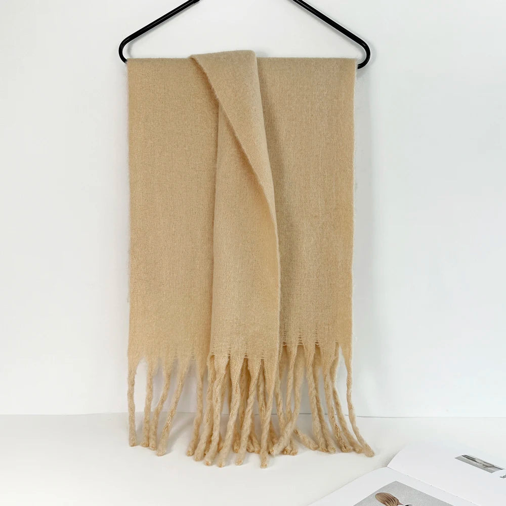 Winter Warm Scarf Women Girl Fashion Solid Color Shawl Stole Faux Cashmere Bandana for Lady 210*40cm Camel