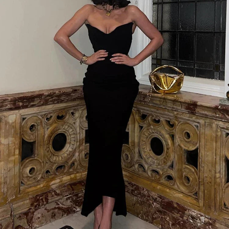 WeiYao Black Sexy V-neck Fit Bodycon Wrap Hip Maxi Dress Summer Backless Slim Long Dress Evening Party Dresses For Women 2023