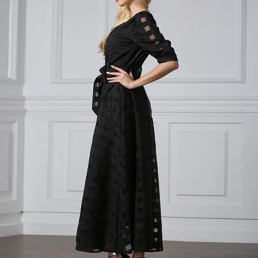 Stylish Muslim Femininity Elegant plus-size women's dress Dubai Arabian vintage summer dress slim A-line plaid dress