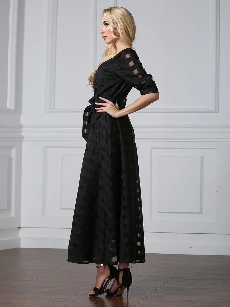 Stylish Muslim Femininity Elegant plus-size women's dress Dubai Arabian vintage summer dress slim A-line plaid dress