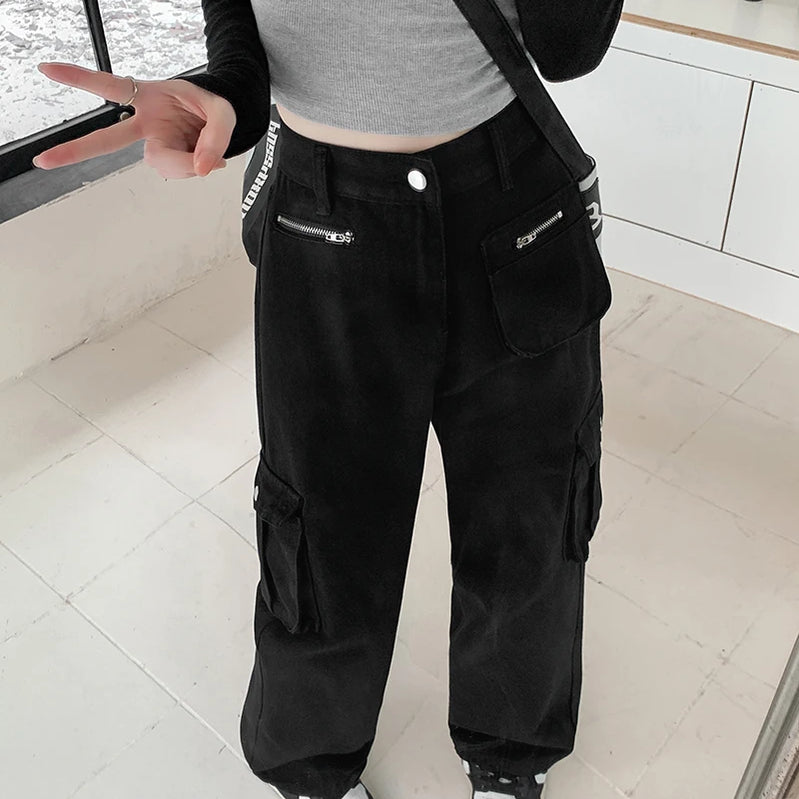 Autumn Winter New Cargo Jeans Woman American High Street Straight Tube Pants for Women Fashion Versatile Ladies Baggy Jeans Y2k