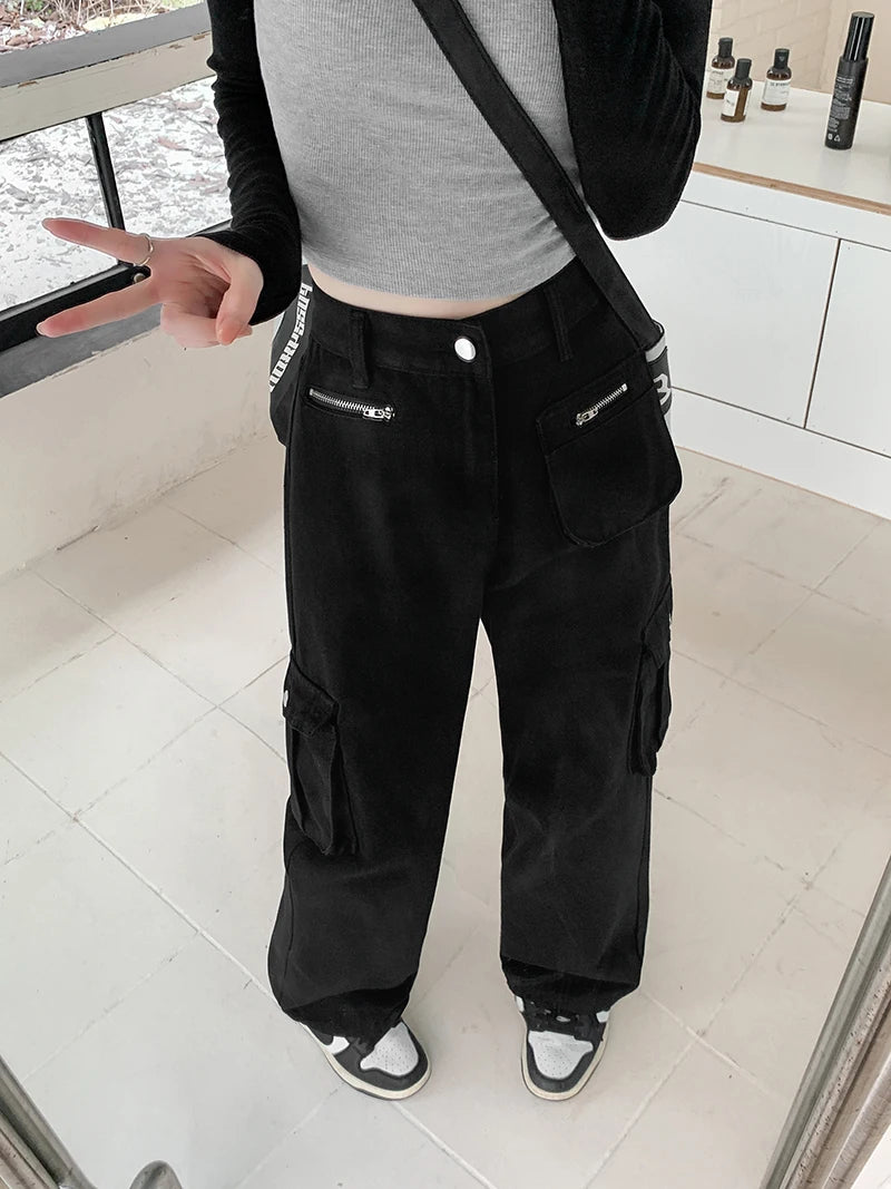 Autumn Winter New Cargo Jeans Woman American High Street Straight Tube Pants for Women Fashion Versatile Ladies Baggy Jeans Y2k