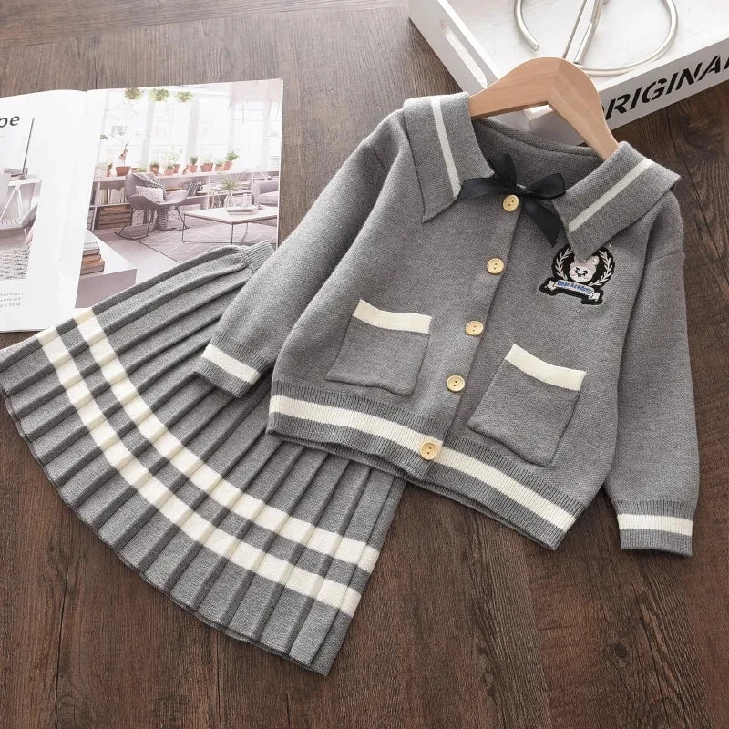 Bear Leader Girls Clothing Sets Autumn New Fashion Kid Sweater Top with Skirt Fashion Outfit 2pcs Elegant Clothes for 2-6 Years AH9000M