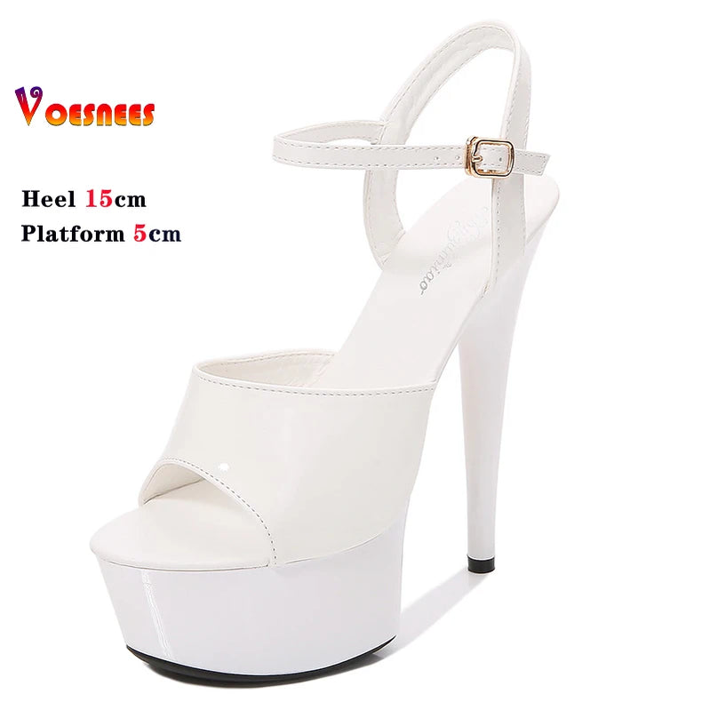 15CM Stiletto Waterproof Platform Sandals Stripper High Heels Women Sexy Show Shoes Platform High-heeled Wedding Shoes Size 43