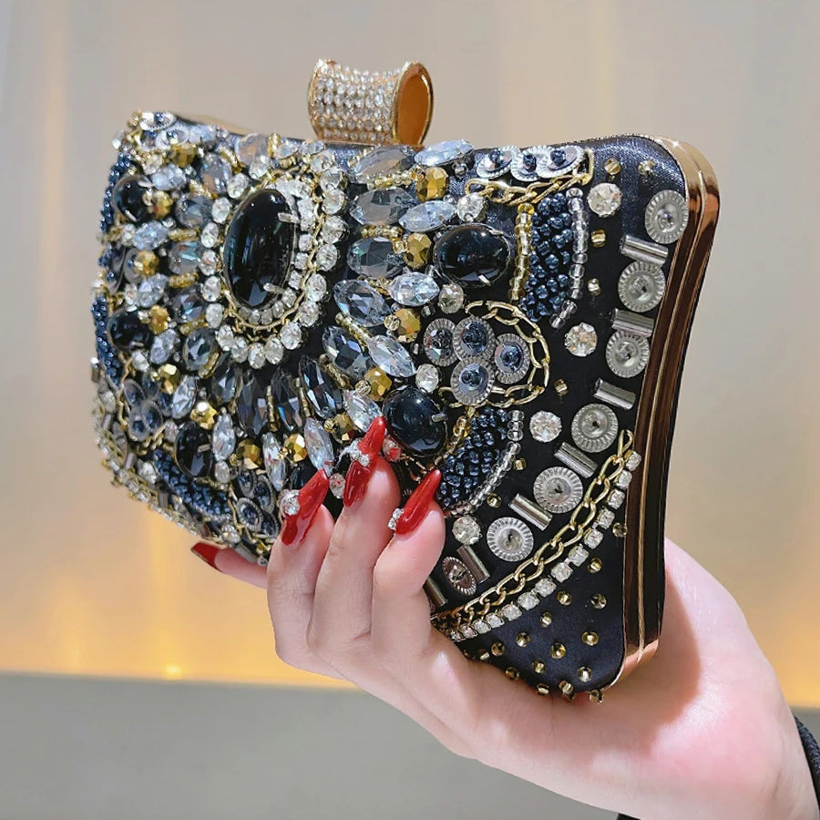 Beaded Rhinestone Evening Bag Elegant Box Clutch Purse Women's Wedding Handbags For Party Prom