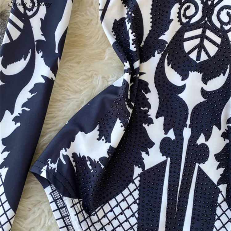 Design Autumn New Print Rompers Women Stand Collar Long Sleeve Slim Jumpsuits Chic Fashion Sexy Bodycon Short Bodysuit