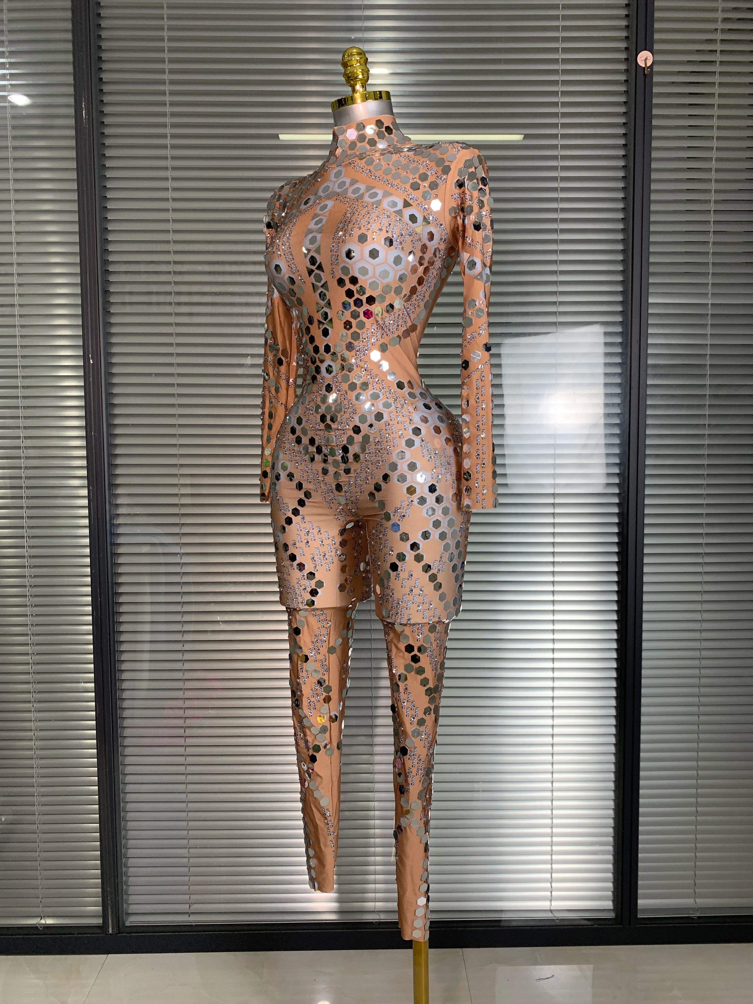 New 2025 Women Sexy Glitter Sequins Skin Bodycon Jumpsuit Celebrity Designer Singer Dancer Night Club Rompers
