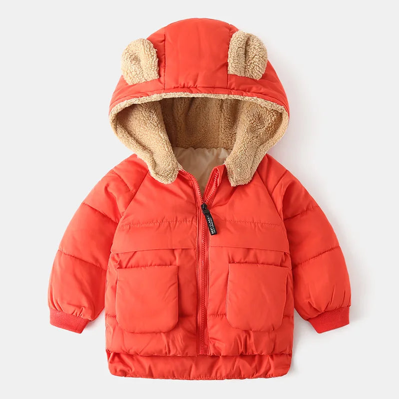Kids Cotton Clothing Thickened Down Girls Jacket Baby Children Winter Warm Coat Zipper Hooded Costume Boys Outwear red