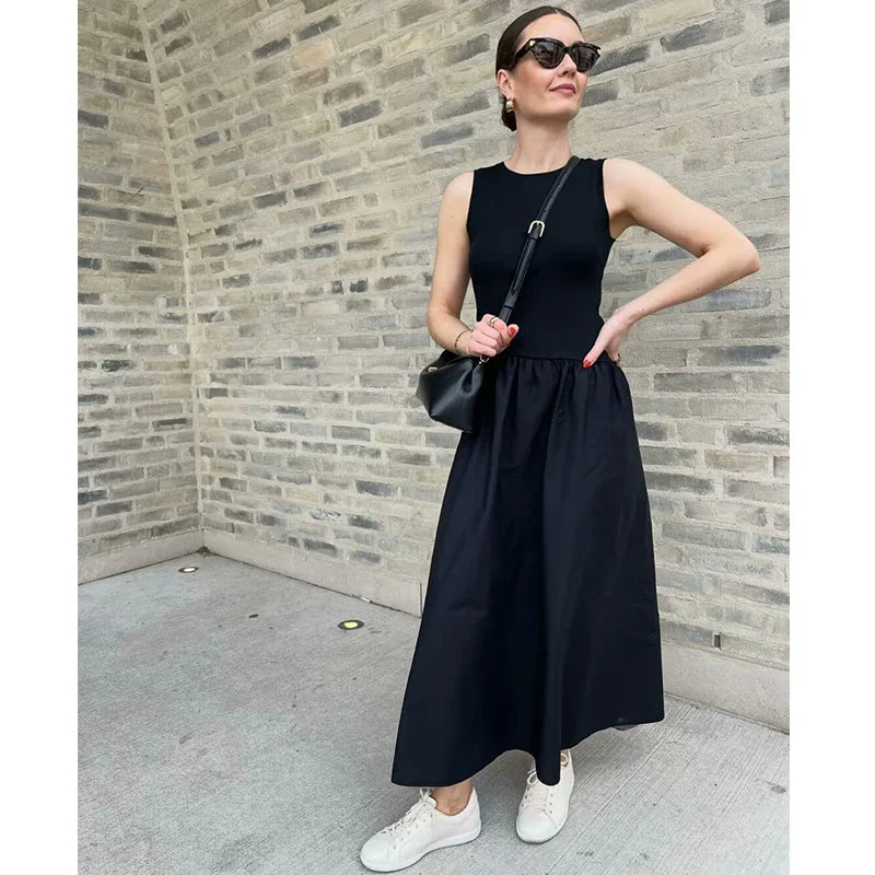 TRAF Dresses Summer Women's 2024 New Chic Slim O-neck Elegant Long Holiday Dress Women's Street Youth Fashion Dress