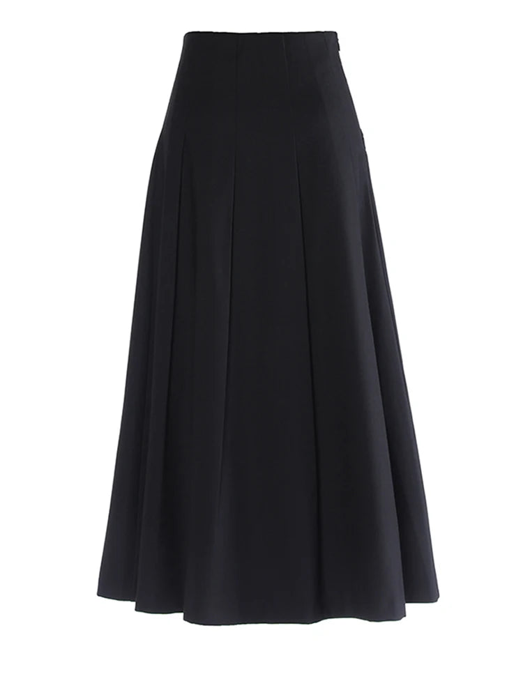 [EAM] High Elastic Black Rhinestones Pleated Elegant A-line Half-body Skirt Women Fashion Tide New Spring Autumn 2025 1DH2565