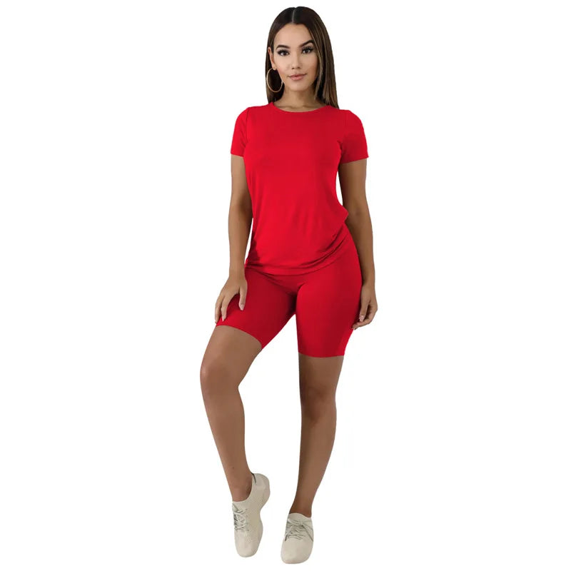 Women Sets Summer Outfit Sportswear Two Piece O-Neck Short Sleeve Tee Gym Tracksuit Jogging Tshirts Casual Style