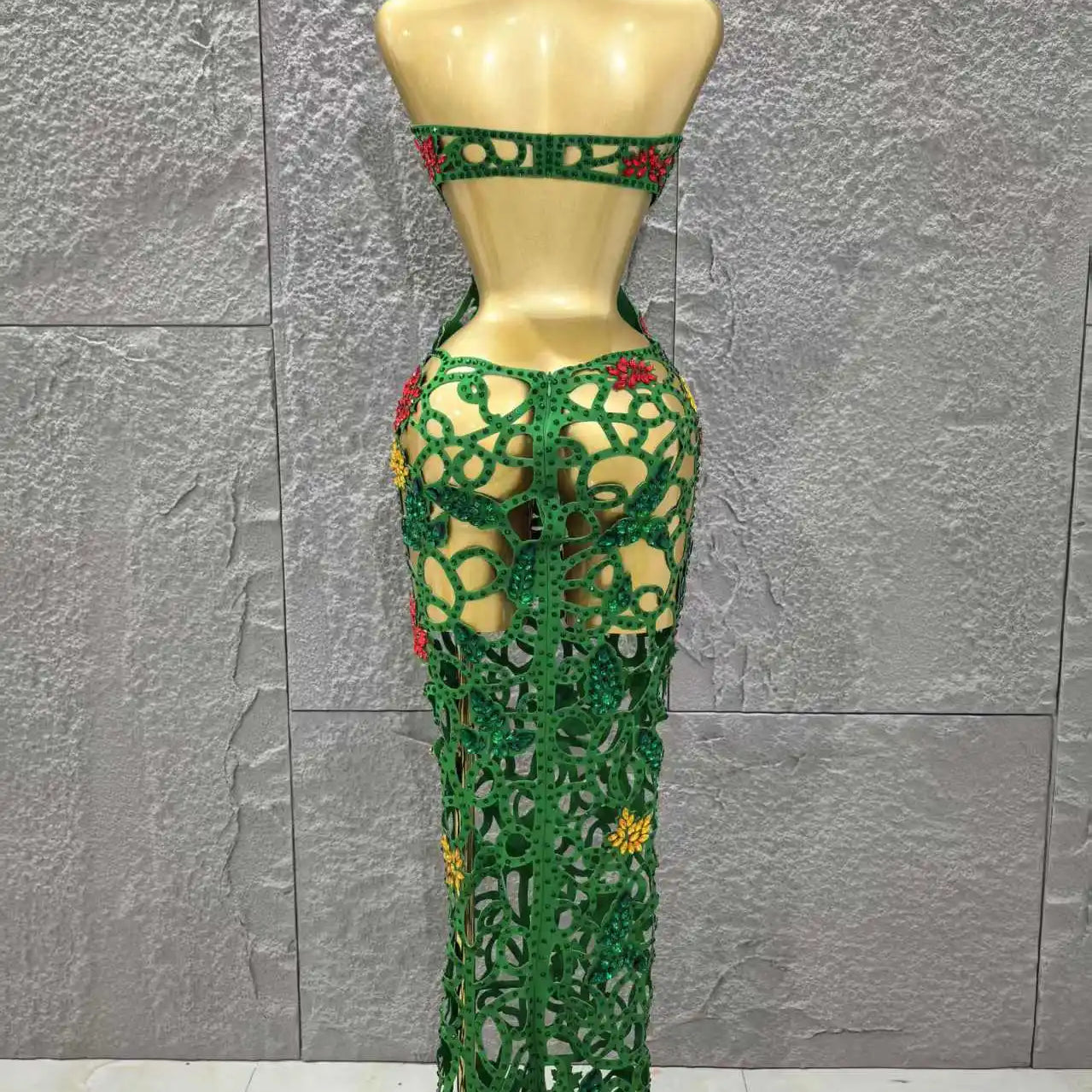 Women Sleeveless Sexy Hollow Out Shinning Rhinestones Bodycon Long Dress Backless Celebrate Nightclub Party Celebrity Stage Wear