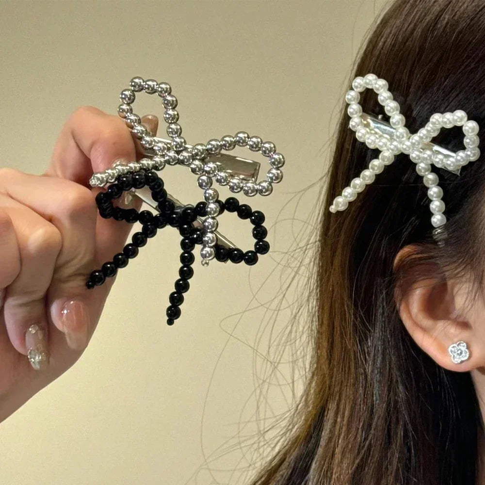 New Korean Fashion Women Pearl Hair Clips Pins Cute Girls Pearl Hairclip Bows Hairpin Metal Hair Clips Y2k Girl Hair Accessories
