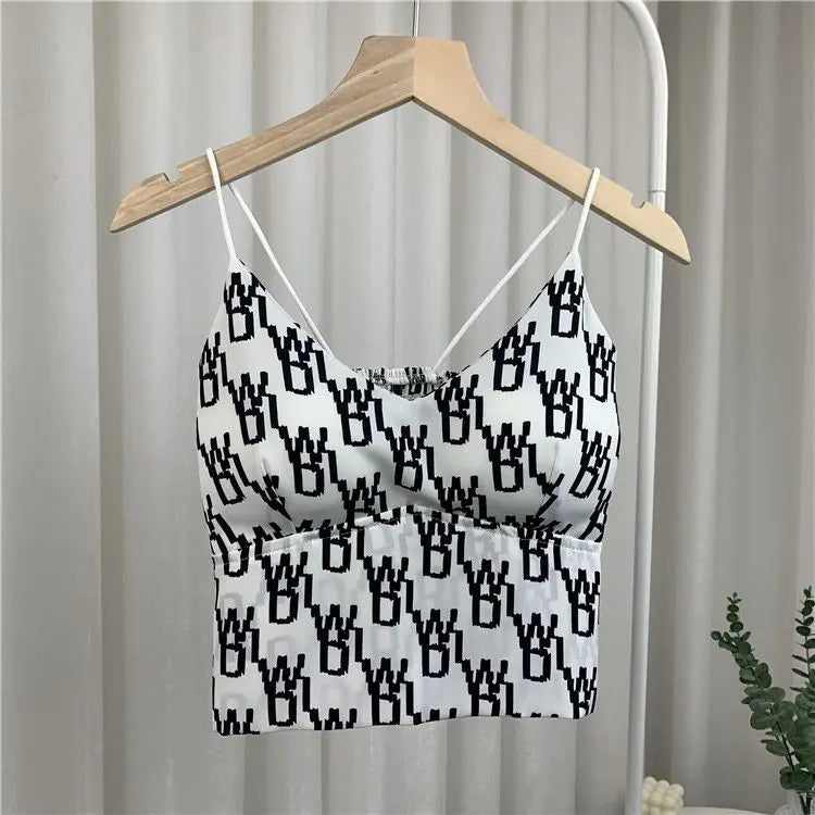Designer Y2k Tops Camisole for Women Korean Fashion Leopard Crop Top Corset Sexy Tank Top Coquette Summer Ice Silk Padded WB White
