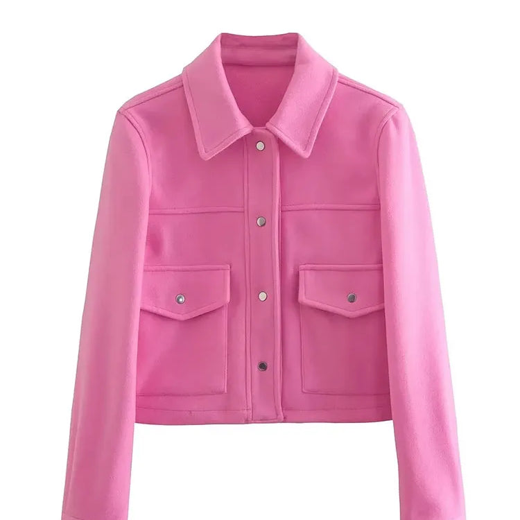 Jackets For Womens Autumn Fashion Solid Front Pockets Button Long Sleeve Jacket Elegant Woman Casual Outerwear Coat