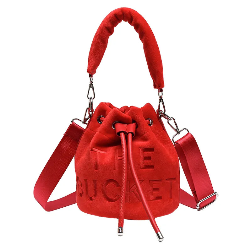 Winter Velvet Bucket Bags for Women Fashion Purses and Handbags Designer Crossbody Bag Luxury Shoulder Bag New Satchel Lady Bag red shoulder bag 20X20X20cm