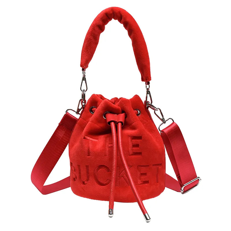 Winter Velvet Bucket Bags for Women Fashion Purses and Handbags Designer Crossbody Bag Luxury Shoulder Bag New Satchel Lady Bag red shoulder bag 20X20X20cm